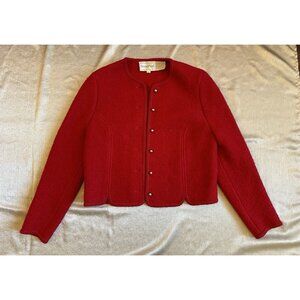 Vintage The Eagles Eye 100% Wool Cardigan Coat Sweater Red Buttons Christmas Sz8
